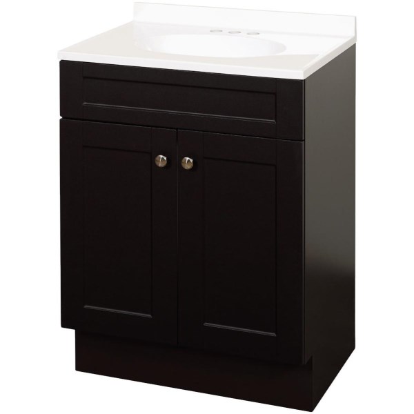 Zenith Zenna Home Espresso 24 In. W x 35 In. H x 18 In. D Shaker Vanity with White Cultured Marble Top - Iieemm