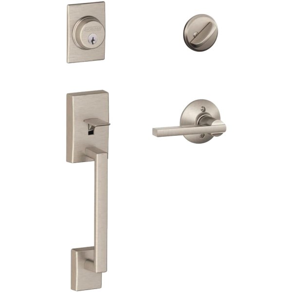 Schlage Century Handleset with Single Cylinder Deadbolt and Latitude Lever in Satin Nickel - Iieemm