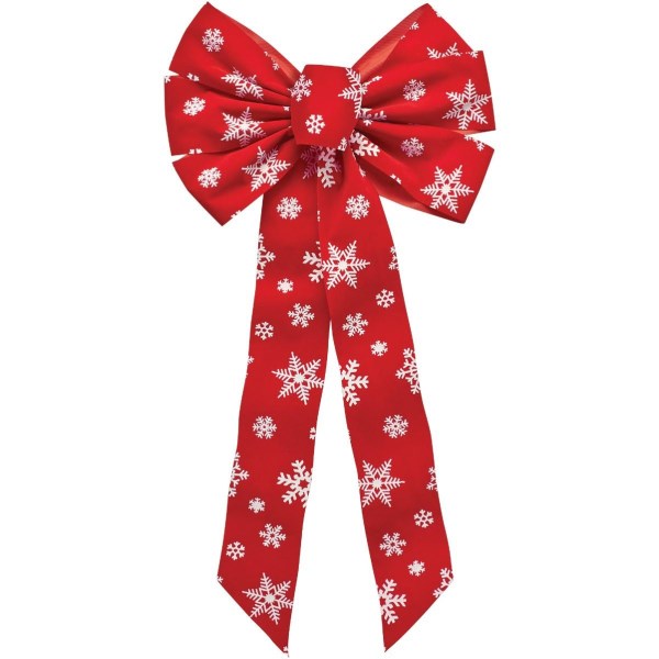 Holiday Trims 7-Loop 12 In. W. x 26 In. L. Red Velvet Christmas Bow with White Snowflakes - Iieemm
