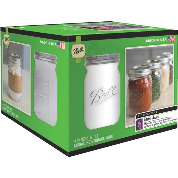 Ball 4 Oz. Miniature Glass Storage Jar (4-Count) - Iieemm