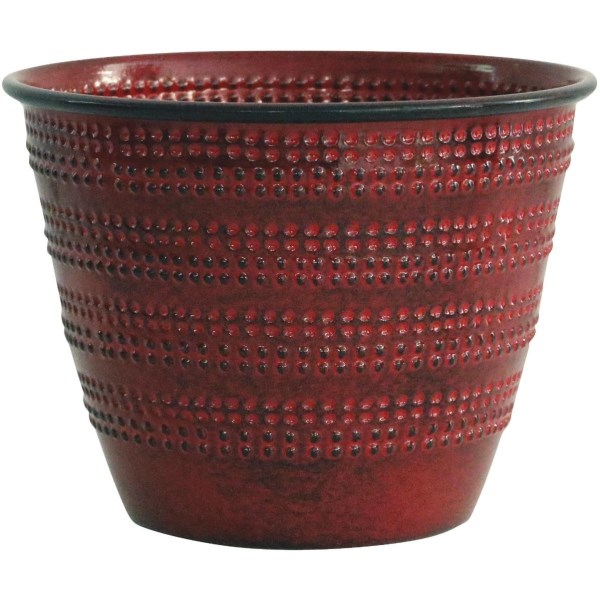 Robert Allen Cobblestone 4.75 In. x 6.38 In. x 6.38 In. Metal Sangria Red Planter - Iieemm