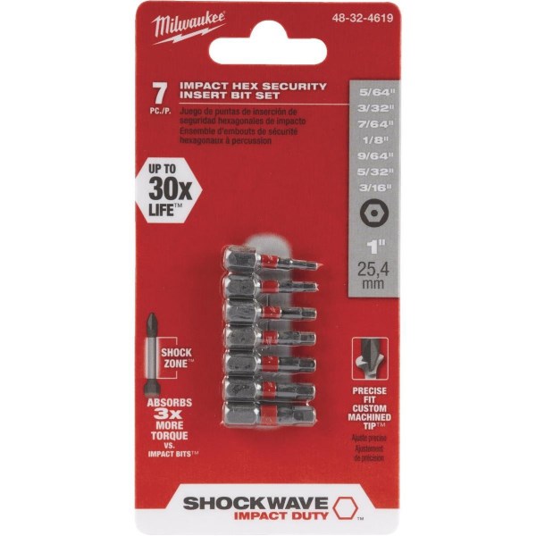 Milwaukee SHOCKWAVE Hex Security Insert Impact Screwdriver Bit Set (7-Piece) - Iieemm