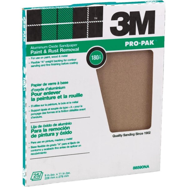 3M All-Purpose 9 In. x 11 In. 180 Grit Very Fine Sandpaper (25-Pack) - Iieemm