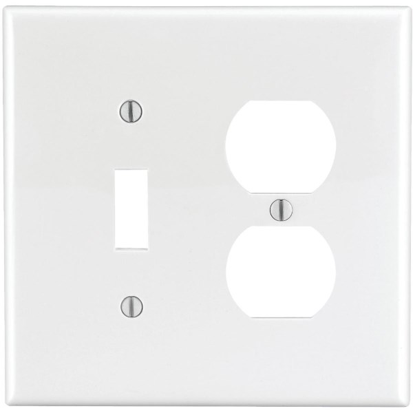 Leviton Mid-Way 2-Gang Thermoplastic Nylon Single Toggle/Duplex Outlet Wall Plate, White - Iieemm
