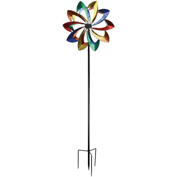 Red Carpet Studios Multi-Color Metal Dual Spinner Lawn Ornament with Wind Driven Lights - Iieemm