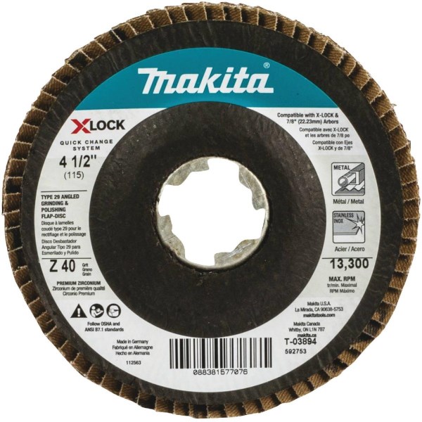 Makita X-LOCK 4-1/2 In. x 7/8 In. 40-Grit Type 29 Zirconia Angle Grinder Flap Disc - Iieemm