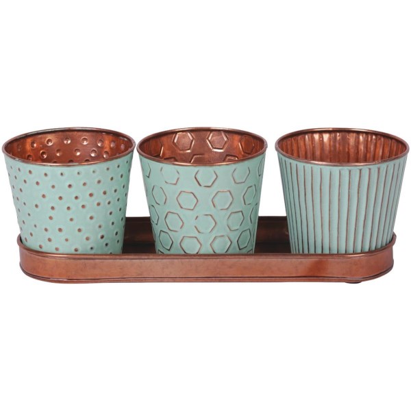 Robert Allen Concord 4.25 In. x 4 In. x 13 In. Metal Copper Patina Herb Garden Planter Set (4-Piece) - Iieemm