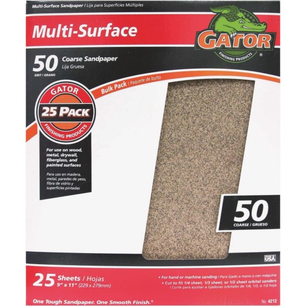 Gator Multi-Surface 9 In. x 11 In. 50 Grit Coarse Sandpaper (25-Pack) - Iieemm