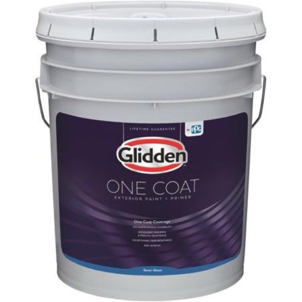 Glidden One Coat Exterior Paint + Primer Semi-Gloss White & Pastel Base 5 Gallon - Iieemm