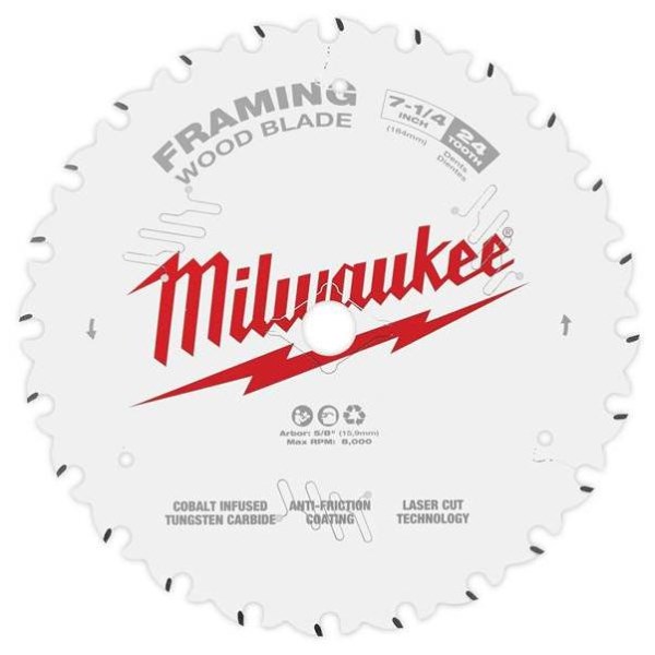 Milwaukee 7-1/4 In. 24-Tooth Framing Circular Saw Blade, Bulk - Iieemm