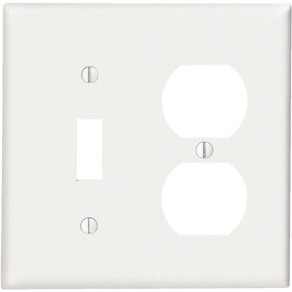 Leviton Commercial Grade 2-Gang Thermoplastic Single Toggle/Duplex Outlet Wall Plate, White - Iieemm