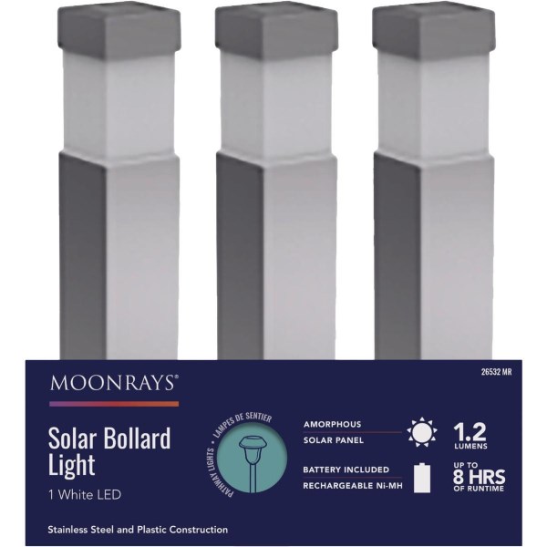 Moonrays Stainless Steel 1.2 Lm. Metal Square Bollard Solar Path Light - Iieemm
