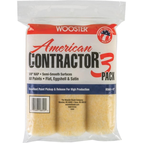 Wooster American Contractor 9 In. x 3/8 In. Knit Fabric Roller Cover (3-Pack) - Iieemm