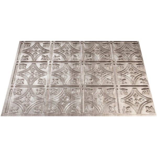 Fasade 18 In. x 24 In. Thermoplastic Backsplash Panel, Cross Hatch Silver Traditional 1 - Iieemm