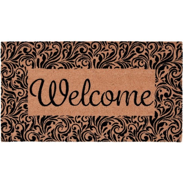 Natco Home 20 In. x 36 In. Coir Outdoor Doormat, Scroll Welcome Border - Iieemm