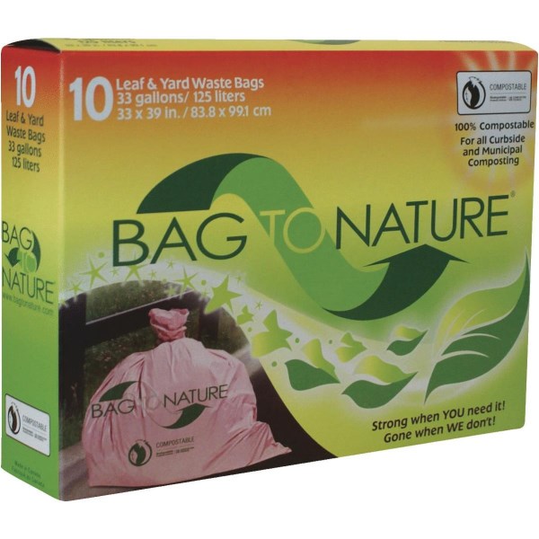 Bag To Nature 33 Gal. Green Compostable Houston Approved Lawn & Leaf Bag (10-Count) - Iieemm