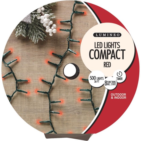 Lumineo Red 500-Bulb LED Compact Light Set with Dark Green Wire - Iieemm