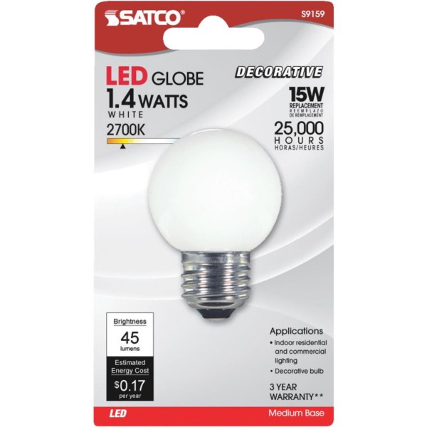 Satco 15W Equivalent Soft White G16.5 Medium LED Decorative Globe Light Bulb - Iieemm
