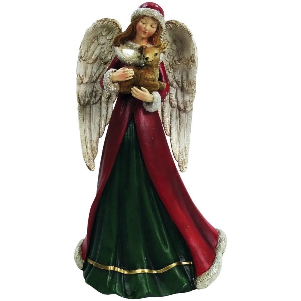 Alpine 10 In. Polystone Garden Angel Statue with Fawn - Iieemm