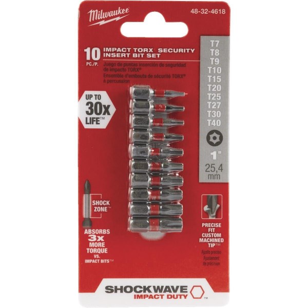 Milwaukee SHOCKWAVE Torx Security Insert Impact Screwdriver Bit Set (10-Piece) - Iieemm