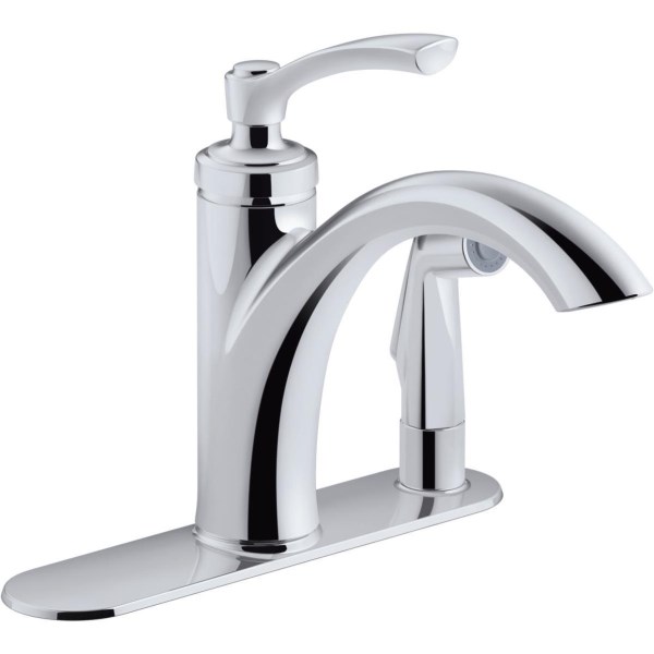 Kohler Linwood Single Handle Lever Kitchen Faucet with Integrated Spray, Chrome - Iieemm