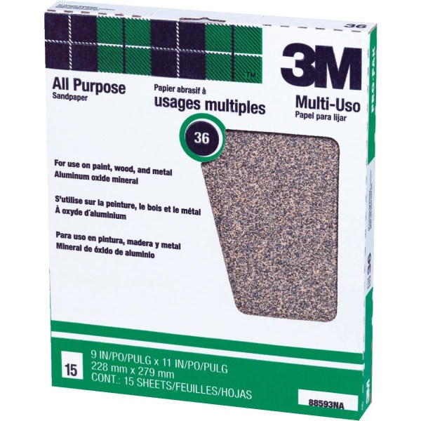 3M All-Purpose 9 In. x 11 In. 36 Grit Extra Coarse Sandpaper (15-Pack) - Iieemm