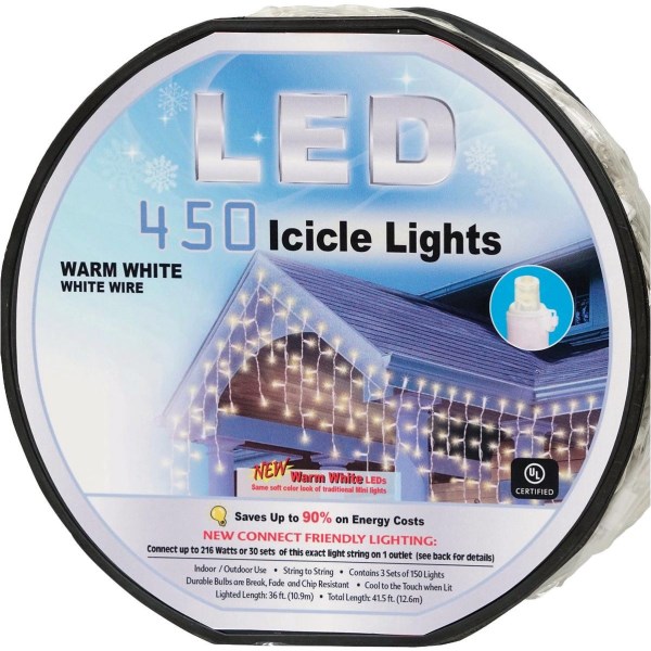 Warm White 450-Bulb 5mm Concave LED Icicle Light Set - Iieemm