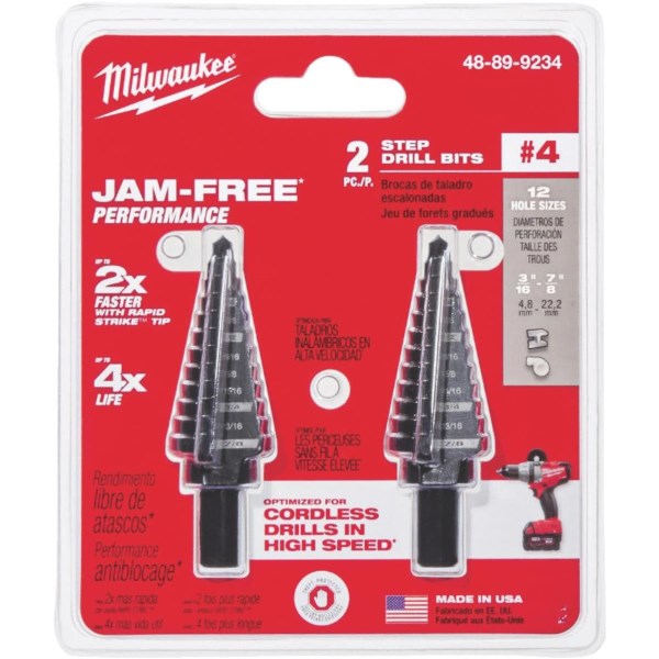 Milwaukee 3/16 In. – 7/8 In. #4 Step Drill Bit, 12 Steps (2-Pack) - Iieemm