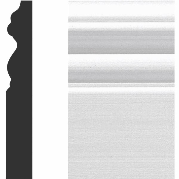 House of Fara 5/8 In. W. x 4 In. H. x 8 Ft. L. White MDF Victorian Base Molding - Iieemm
