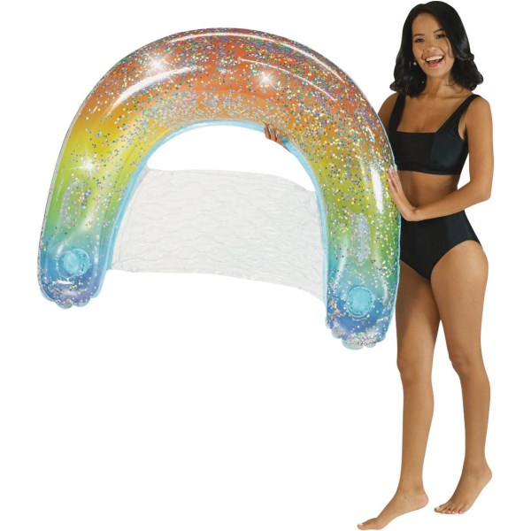 PoolCandy Ride-On 48 In. Classic Rainbow Jumbo Glitter Inflatable Pool Chair - Iieemm