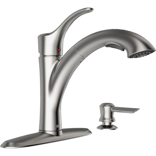 American Standard Mesa Single Handle Lever Pull-Down Kitchen Faucet with Soap Dispenser, Stainless Steel - Iieemm