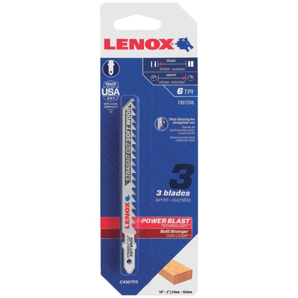 Lenox T-Shank 4 In. x 6 TPI Bi-Metal Jig Saw Blade, Straight Cut Soft Wood (3-Pack) - Iieemm