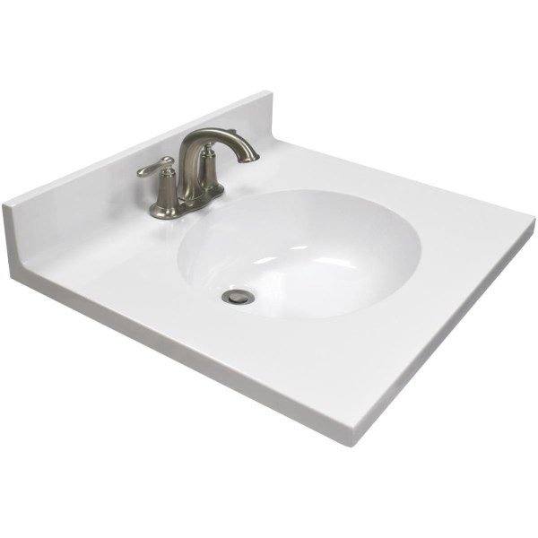 Modular Vanity Tops 25 In. W x 22 In. D Solid White Cultured Marble Flat Edge Vanity Top with Oval Bowl - Iieemm
