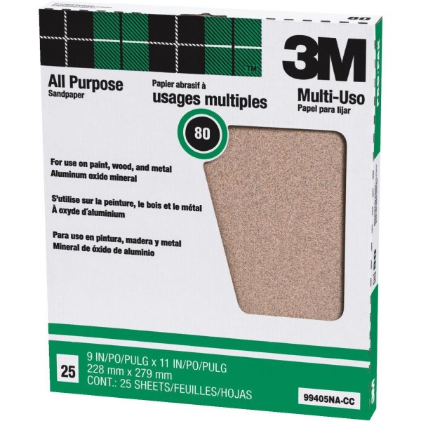 3M All-Purpose 9 In. x 11 In. 80 Grit Medium Sandpaper (25-Pack) - Iieemm