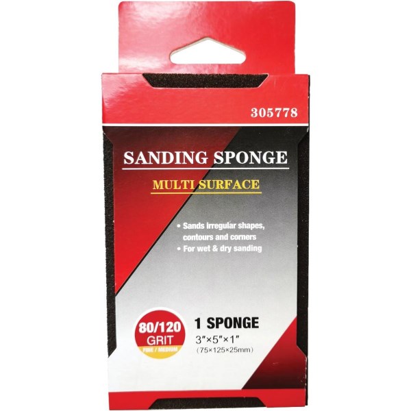 Jumbo All-Purpose 3 In. x 5 In. x 1 In. 80/120 Grit Fine/Medium Sanding Sponge - Iieemm