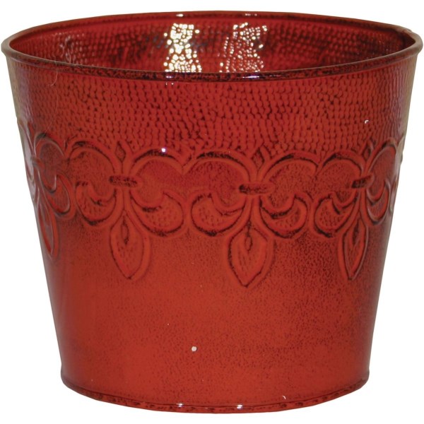 Robert Allen Fleur De Lis 10 In. Metal Cayenne Red Planter - Iieemm