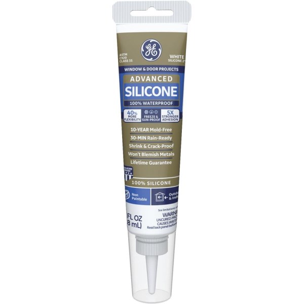 GE Advanced Silicone 2 Window & Door Sealant- Squeeze, White, 2.8oz (M90050) - Iieemm