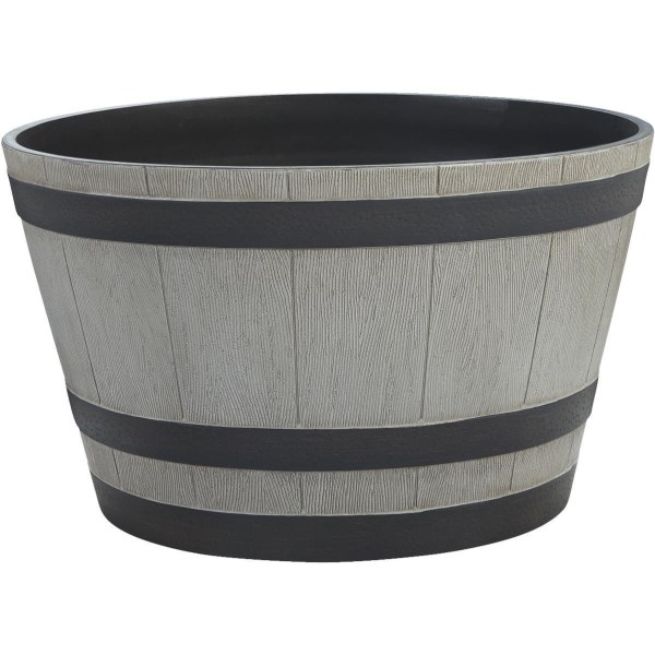 Southern Patio 13-1/2 In. H. x 22-1/2 In. Dia. Birchwood High-Density Resin Traditional Whiskey Barrel Planter - Iieemm