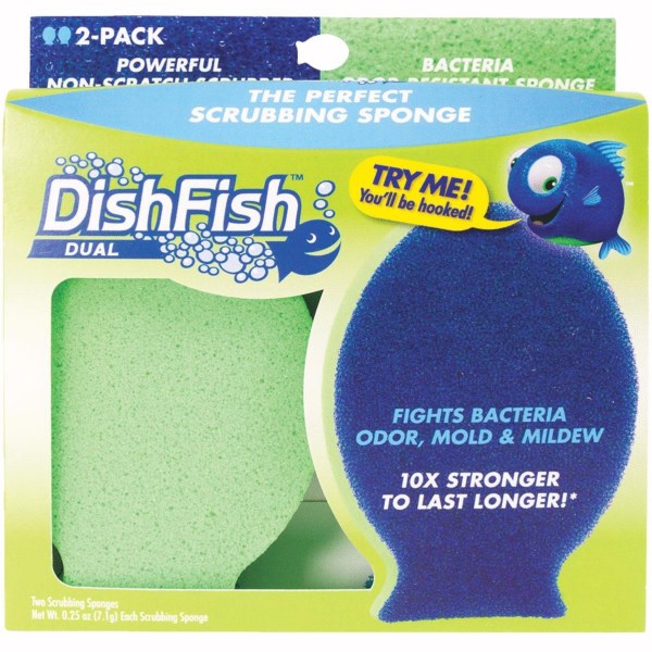 DishFish Dual Dish Scrubber & Sponge (2-Pack) - Iieemm