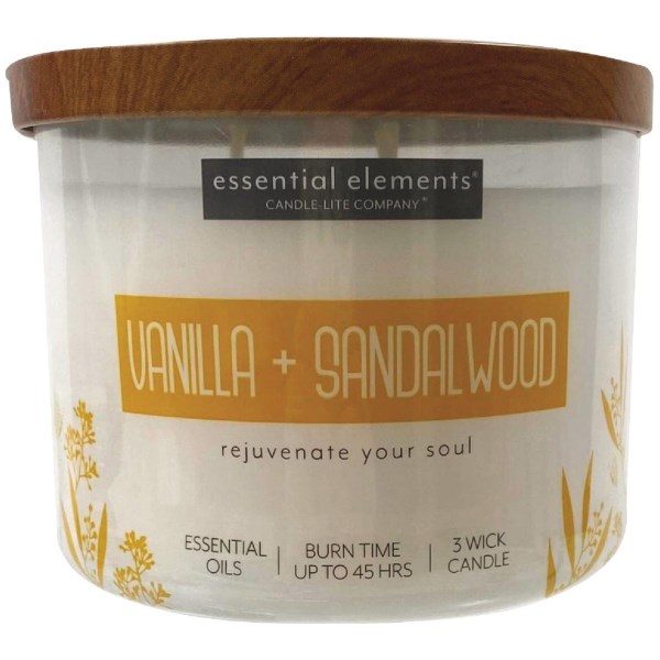 Candle Lite Essential Elements 14.75 Oz. Vanilla & Sandalwood Jar Candle with Lid - Iieemm