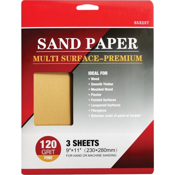Boss Premium 9 In. x 11 In. 180 Grit Medium Sandpaper (3-Pack) - Iieemm