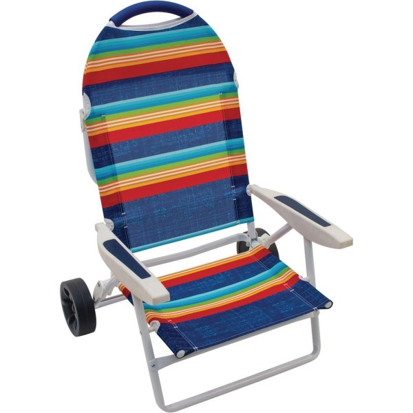Rio Brands Transporter 5-Position Striped Steel Folding Beach Chair - Iieemm