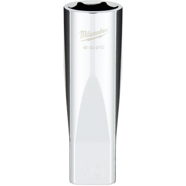 Milwaukee 1/2 In. Drive 19 mm 6-Point Deep Metric Socket with FOUR FLAT Sides - Iieemm