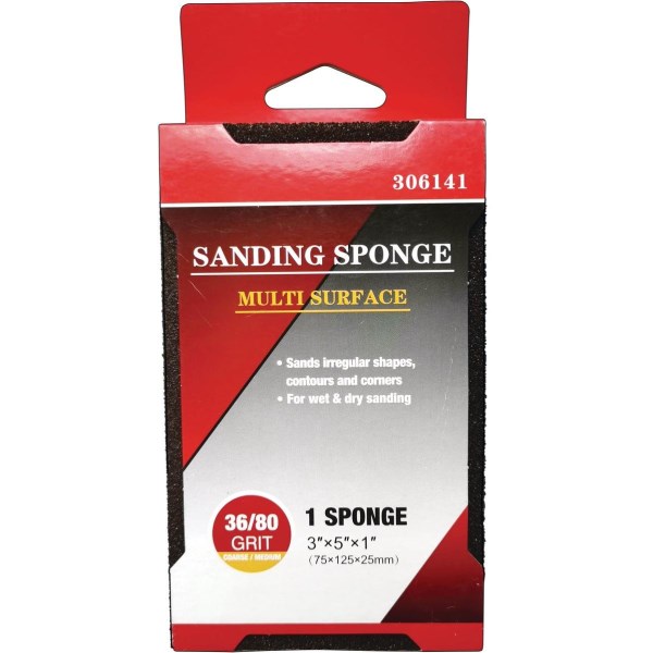 Jumbo All-Purpose 3 In. x 5 In. x 1 In. 36/80 Grit Medium/Coarse Sanding Sponge - Iieemm
