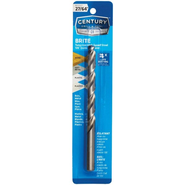 Century Drill & Tool 27/64 In. Tungsten High Speed Steel Quick-Cut Point Brite Drill Bit - Iieemm
