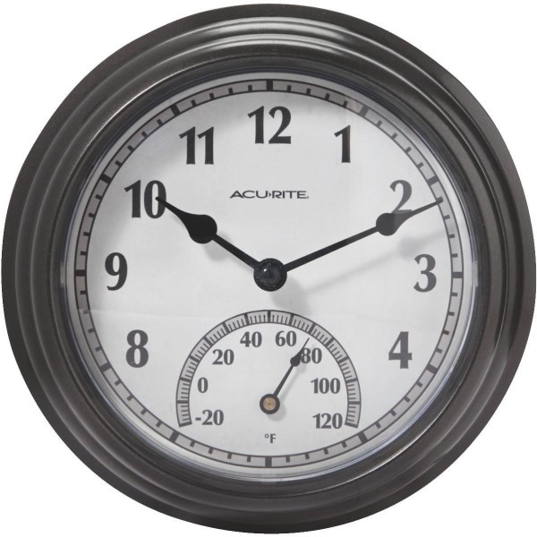 Acurite 8.5 In. Black Wall Clock/Thermometer - Iieemm