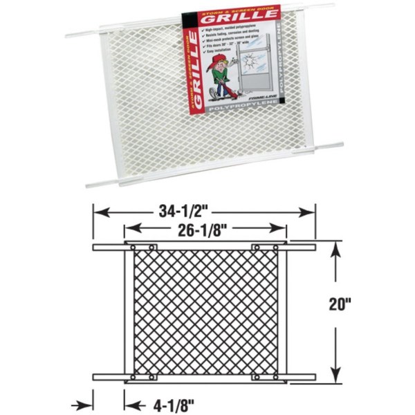 Prime-Line Make-2-Fit 34.5 In. x 20 In. White Plastic Door Grille for 36 In. Door - Iieemm