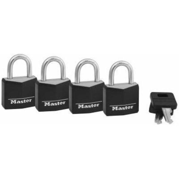Master Lock 1-3/16 In. W. Black Covered Keyed Alike Padlock (4-Pack) - Iieemm