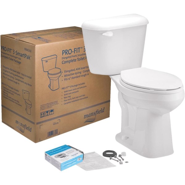 Mansfield Pro-Fit 3-128 HET Biscuit Elongated Bowl 1.28 GPF Complete Toilet - Iieemm