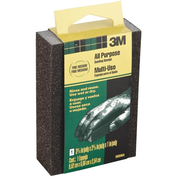 3M All-Purpose 2-5/8 In. x 3-3/4 In. x 1 In. Fine/Medium Sanding Sponge - Iieemm